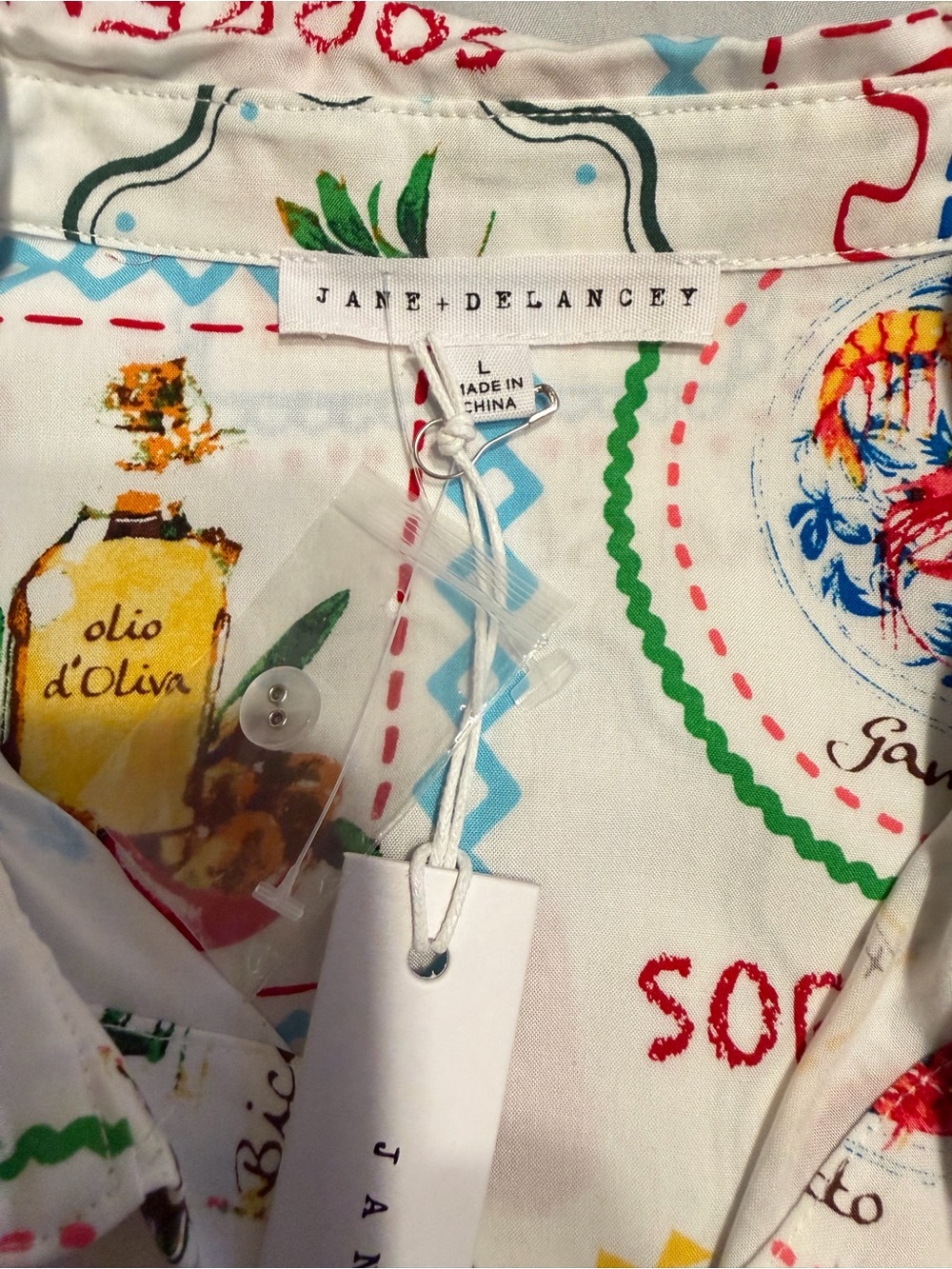 NWT Jane + Delancey Italian Postcard Button-Up Shirt Multicolor Print Sz L - Picture 4 of 5